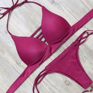 Red/Maroon molded cup bikini top